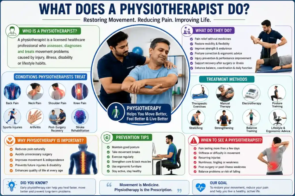 infographic showing an Indian physiotherapist