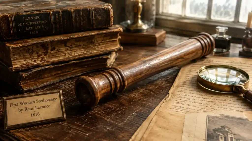 Antique study with wooden stethoscope