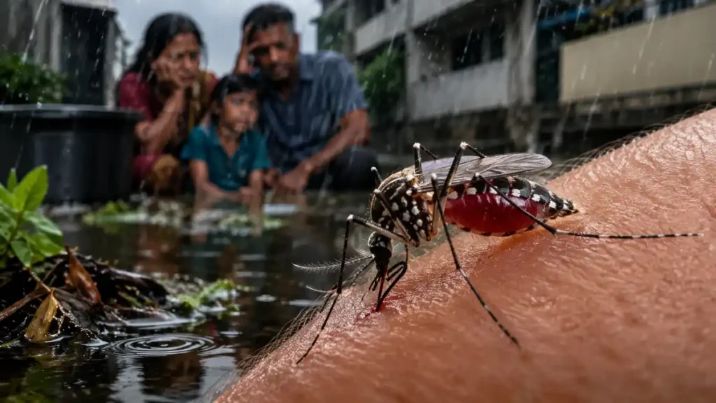 Mosquito Bite in the Rainy Floodwater