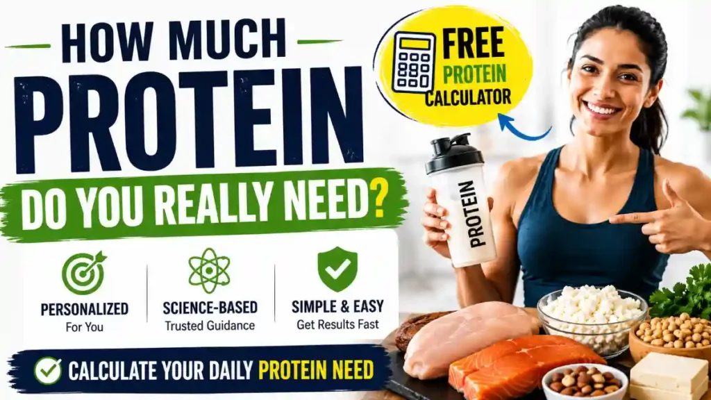 Protein Calculator showing daily protein requirement based on body weight and activity