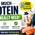 Protein Calculator showing daily protein requirement based on body weight and activity