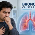 What Is Bronchitis: Bronchitis illustration showing inflamed airways and mucus in the lungs.