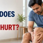 Indian adult experience a knee pain while sitting on a chair