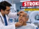 Neurologist assessing an elderly patient for possible stroke symptoms in a hospital.